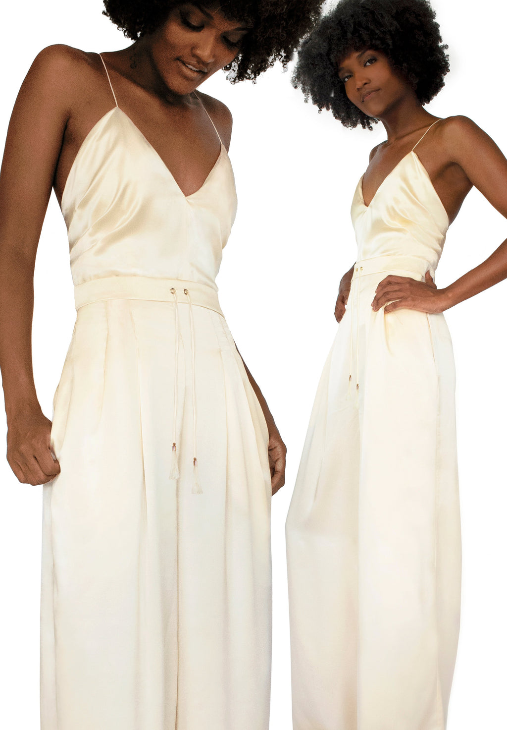 Cecily Two-piece Cream Jumpsuit with Tassels - KxLNewYork