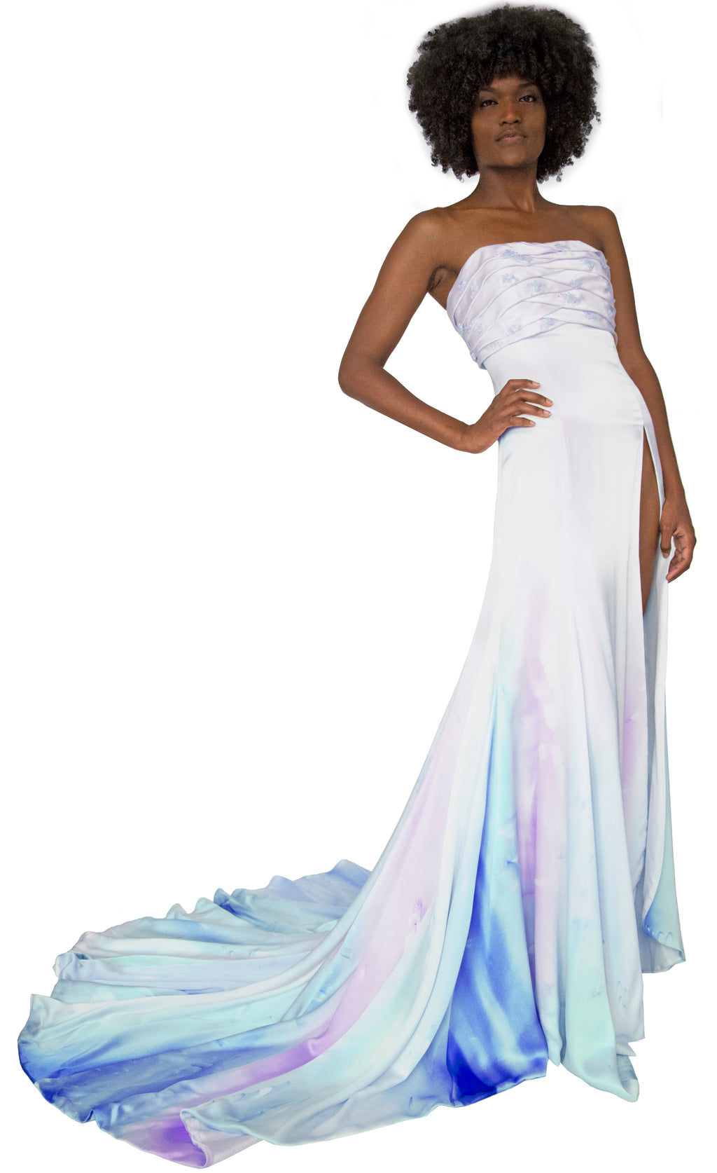 Lady of Verona Silk-Painted Gown with Ribbon Embroidery - KxLNewYork