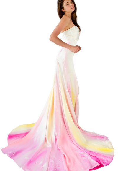 Lady of Verona Silk-Painted Gown with Ribbon Embroidery